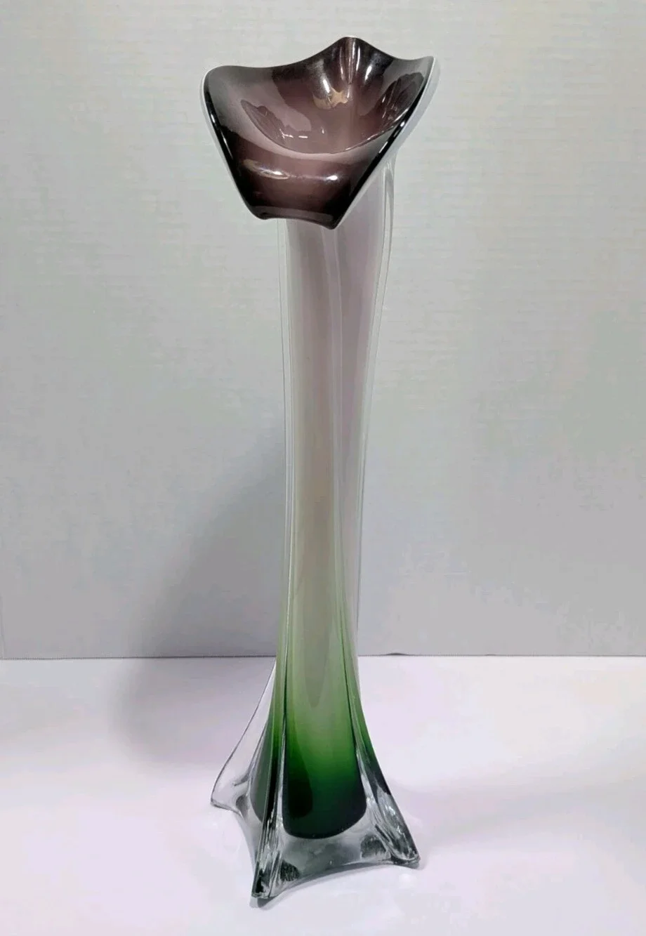 Vintage Murano Style Glass Jack in the Pulpit Vase Calla Lily Purple Green 15